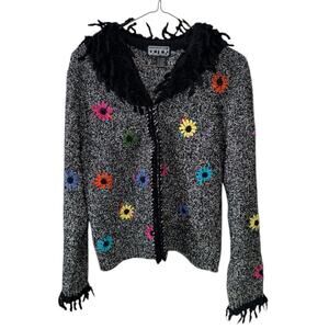Berek Collective Works Tatako Sakon Cardigan Sweater Womens M Floral Beaded READ